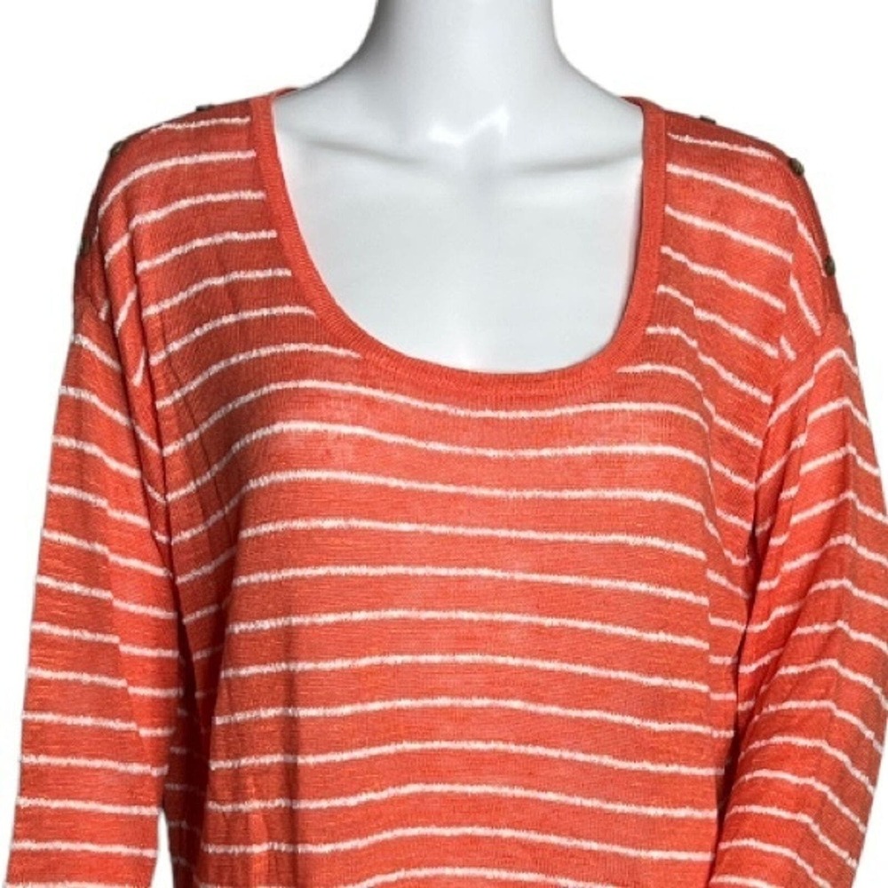 J. Jill Sweater Womens Medium Orange White Stripe 3/4 Sleeve Linen Blend Casual - Picture 4 of 7